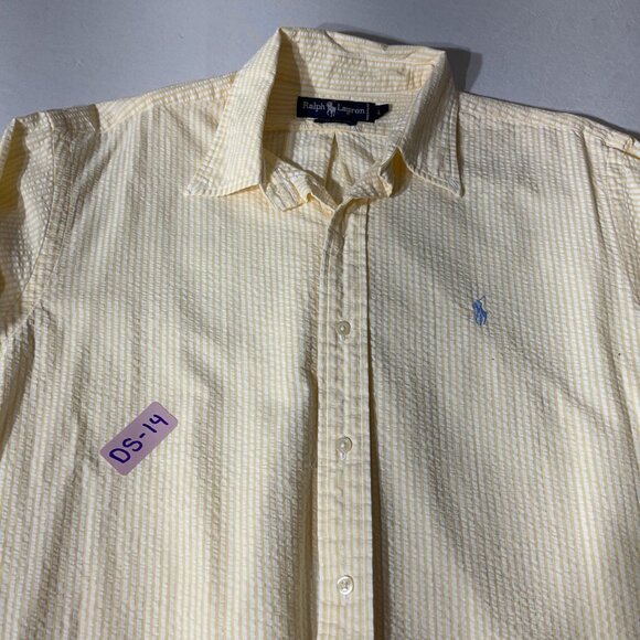 Ralph Lauren Mens Yellow & White Striped Button-Up Shirt L 100% Cotton - Picture 8 of 8